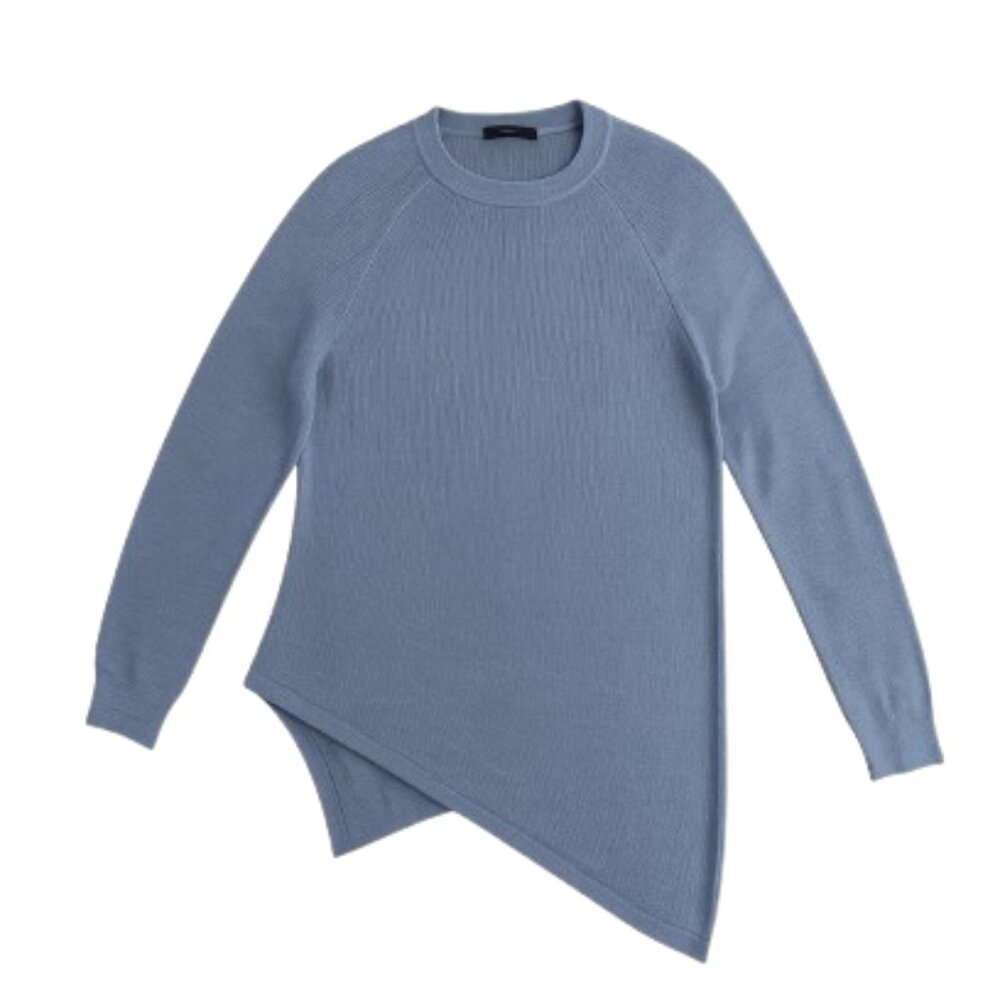 HUGO BOSS Designer Women’s Knit Pullover Sweater Asymmetrical Hem Dusty Blue
